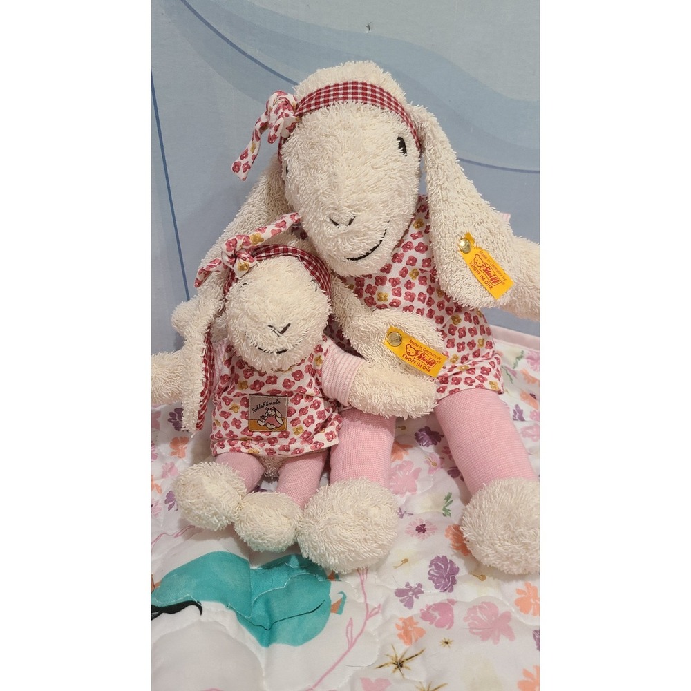 Steiff Schlaflämmle Lambs Plush 230417 Flower Dress Headband Made in Germany
